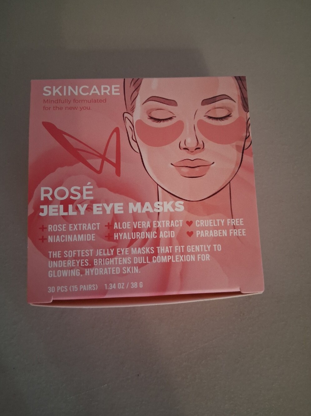 Rosé Jelly Eye Masks – Hydrating Pink Under-Eye Patches 30 Piece (15 Pairs)